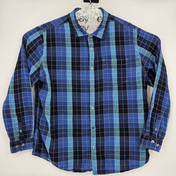 Carbon 2 Cobalt Shirt Mens XL Button Up Long Sleeve Preppy Blue Plaid Flannel - Picture 1 of 12